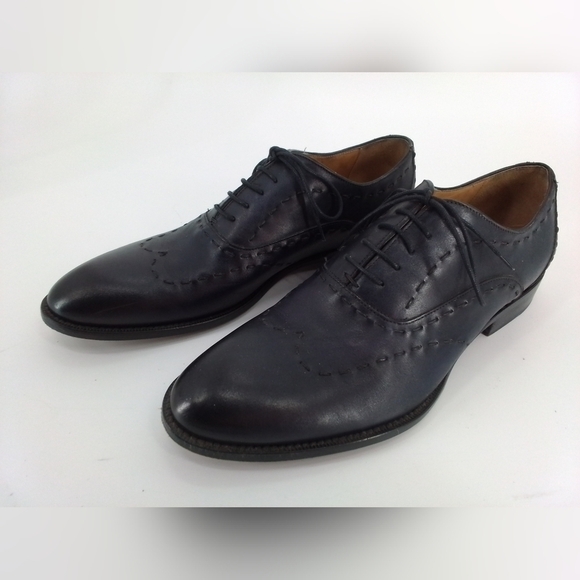 Paul Fredrick DARK NAVY Leather Dress Shoes Mens Sz 10 M Oxford BUCKSTITCH - Picture 1 of 7